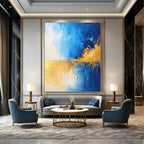 Blue and Gold Abstract Horizon - Dynamic Color Field Abstract Art GAB0461