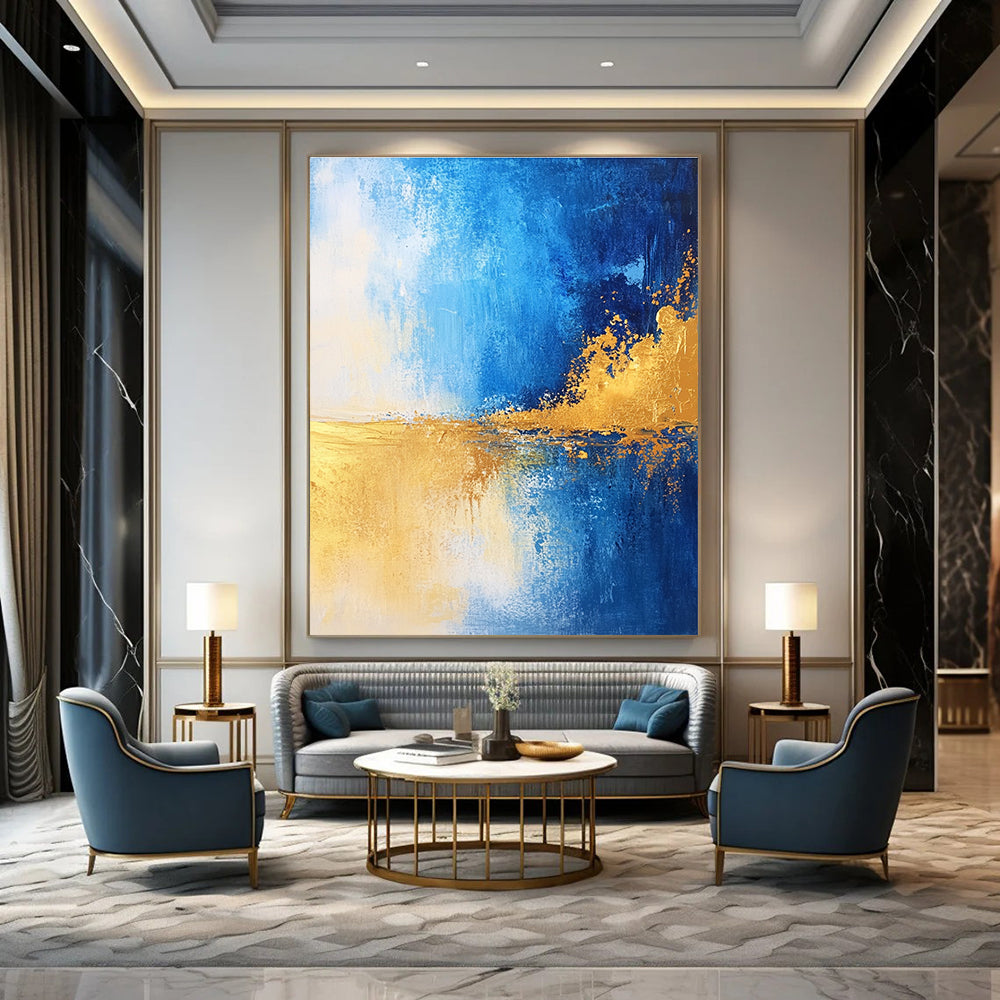 Blue and Gold Abstract Horizon - Dynamic Color Field Abstract Art GAB0461