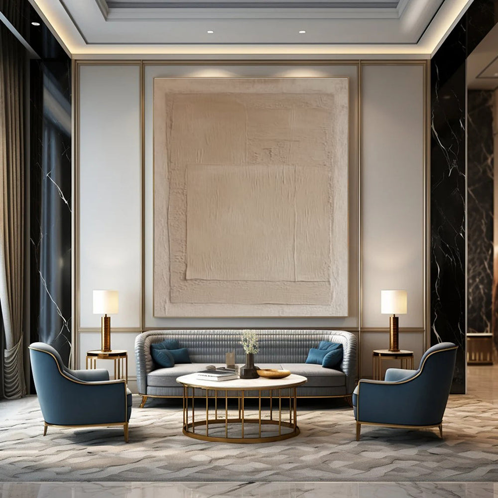 Beige Textured Layered Abstract Painting for Minimalist Living Spaces HENG360