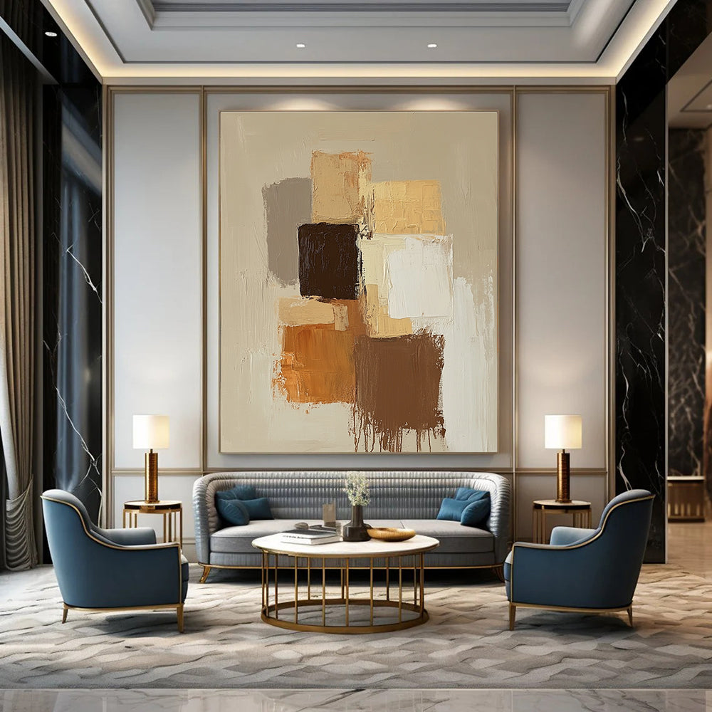 Neutral Color Block Abstract Painting for Scandinavian - Style Home Offices GAB1201