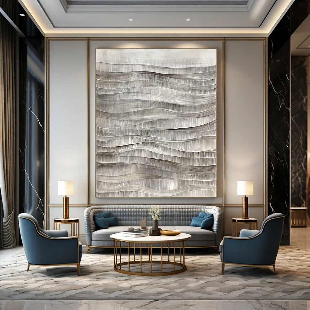 Grey Wavy Lines Textured Abstract Painting for Minimalist Spaces GAB1480