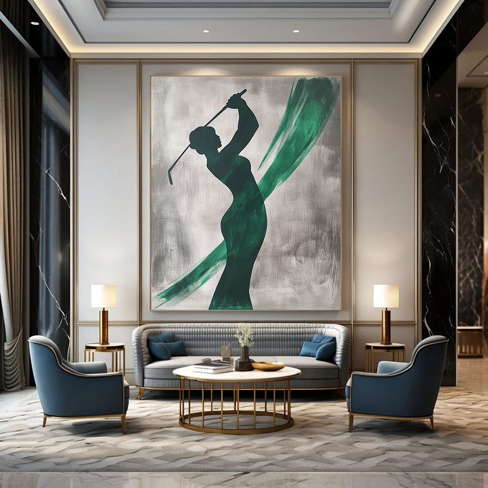 Golf Player Silhouette Abstract Painting of Athletic Grace GAB0201