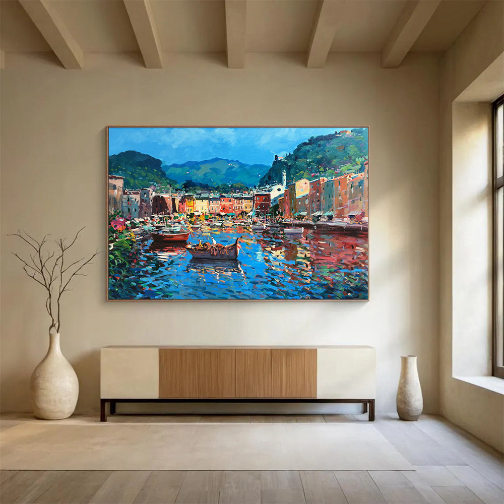 Harbor Town Abstract Painting for Nautical - Themed Bars YHT459