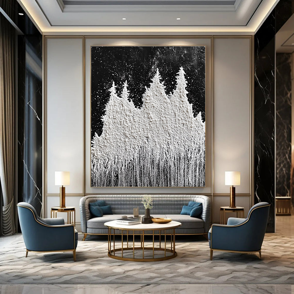 White Powder Trees Whimsical Abstract Painting for Cozy Corners GAB1536