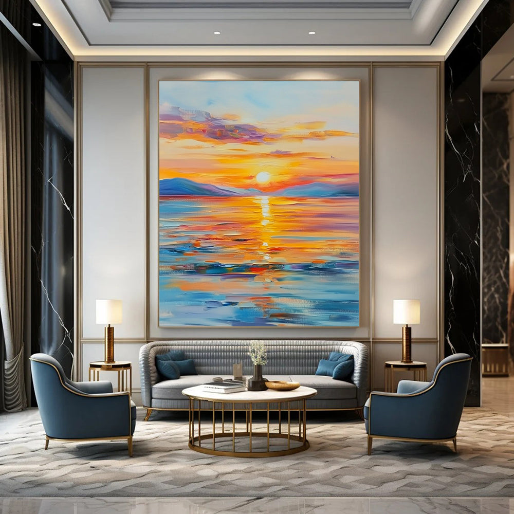 Vivid Sunset Sea Abstract Painting with Radiant Hues GAB0010