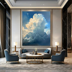 Fluffy Clouds Blue Sky Abstract Painting for Coastal Home Bedrooms HENG006