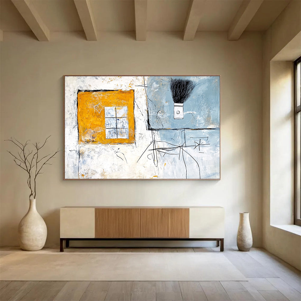 Abstract Interior with Window and Brush with Eclectic Elements Abstract Painting ABS340