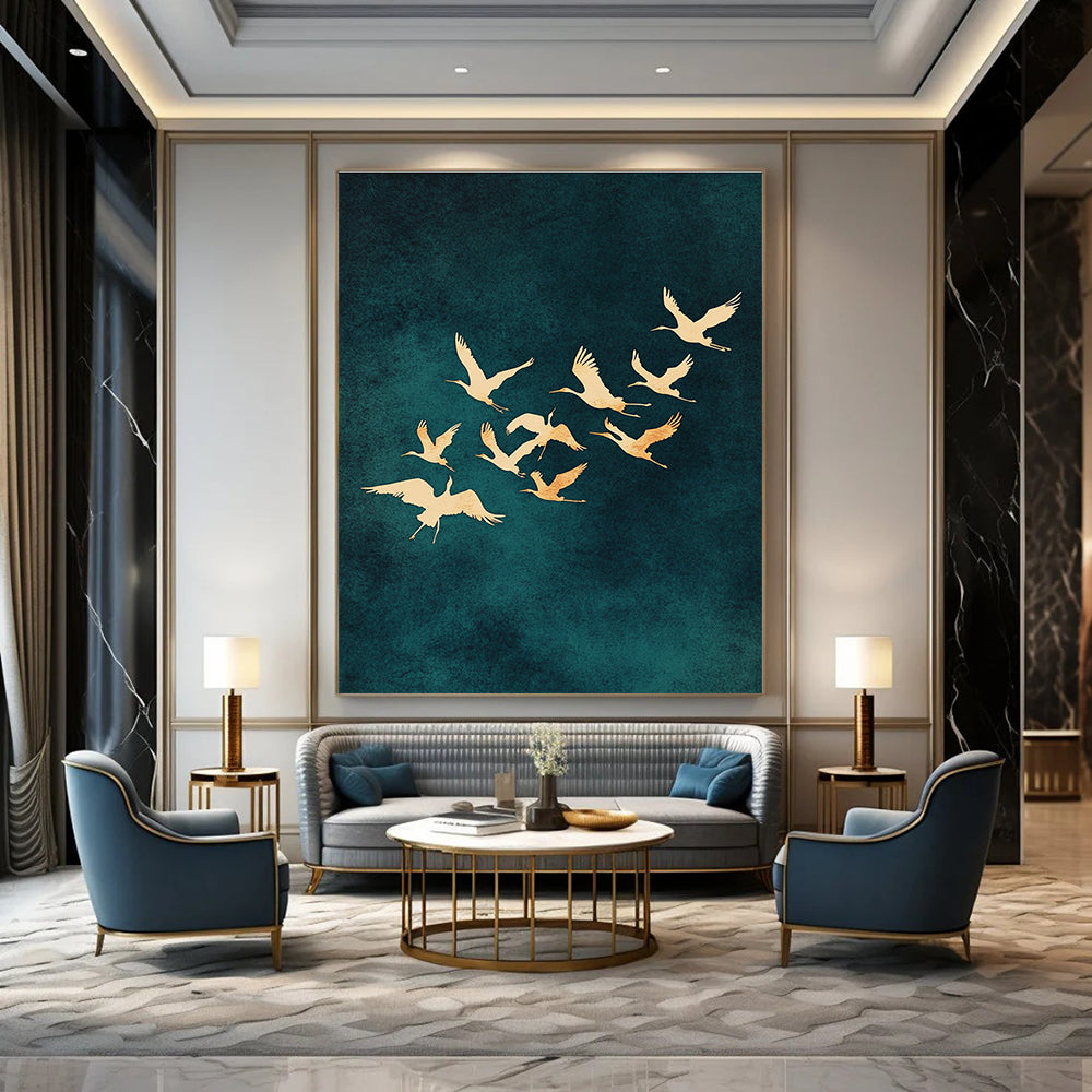 Flying Cranes II Abstract Painting for Zen - Themed Spaces GAB1343