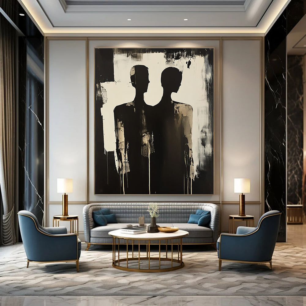 Paired Silhouettes Abstract Painting with Dramatic Contrast GAB0025