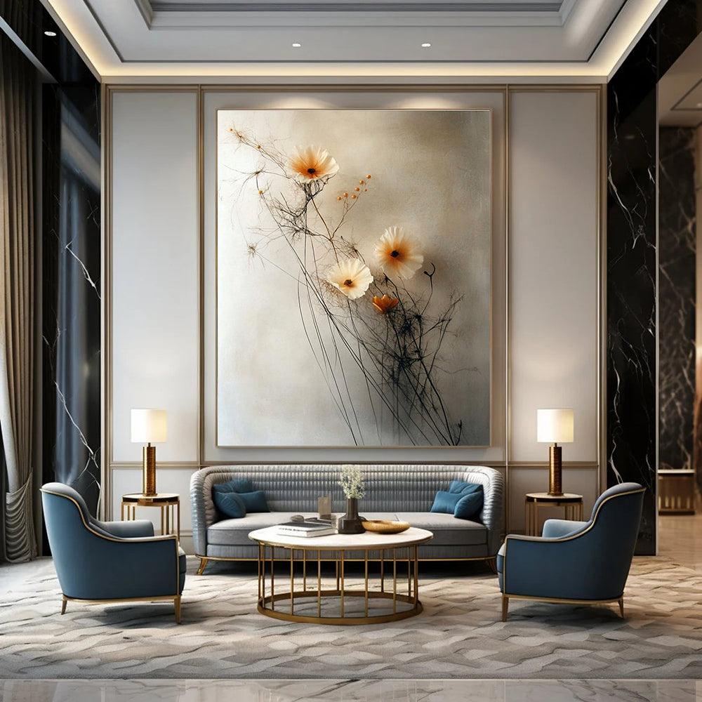 Delicate Flower Arrangement Abstract Painting for Minimalist Bedroom Decor GAB1272