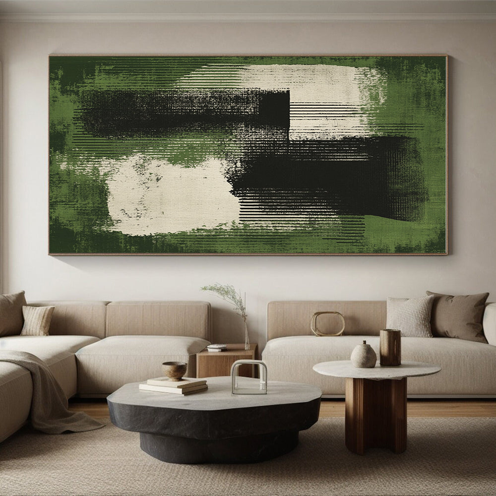 Green and Black Abstract Blocks Abstract Painting with Dynamic Contrast WINK264