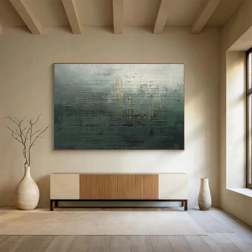 Dark Green and Gold Textured Abstract Painting for Sophisticated Dining Areas YHT323