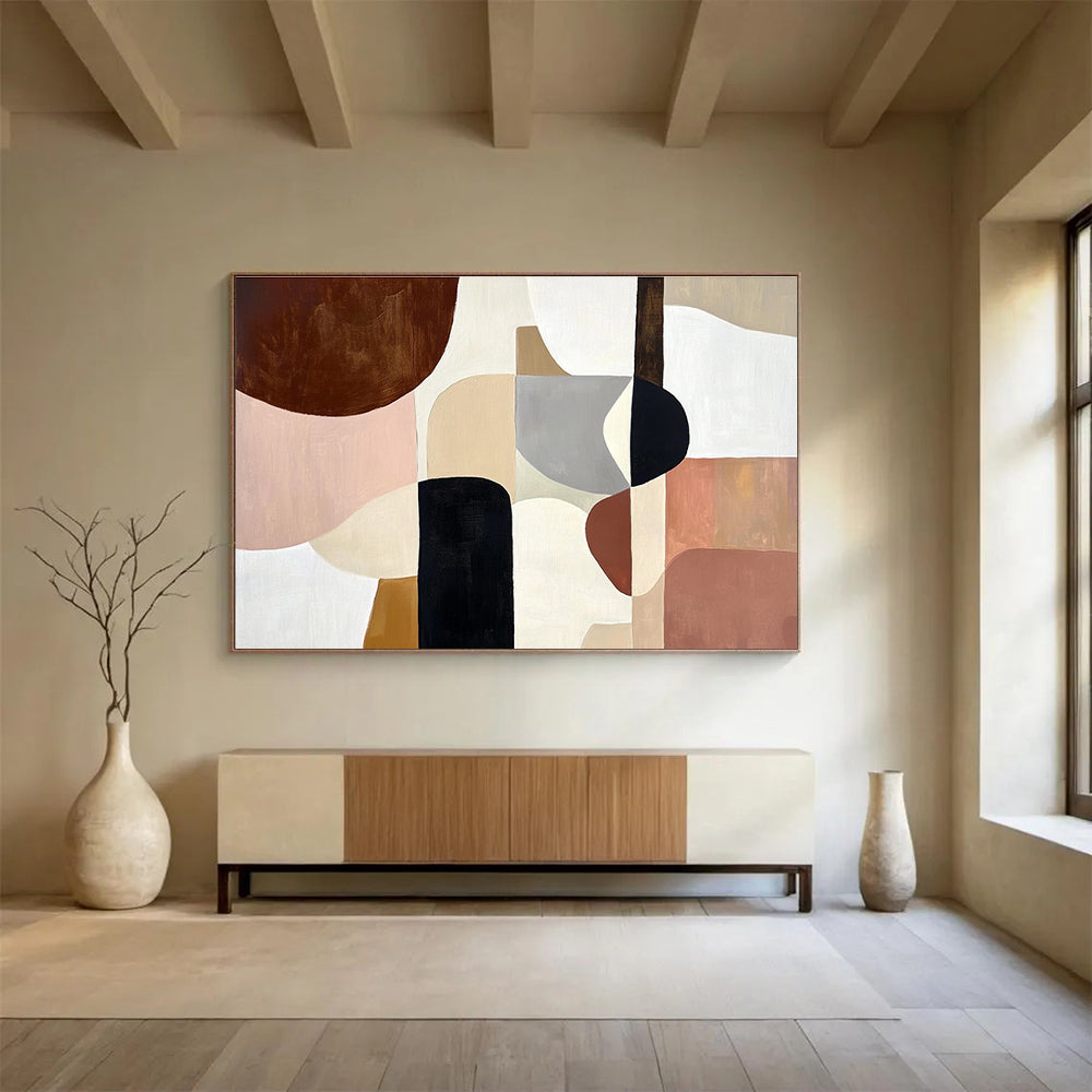 Earth - Toned Geometric Abstract Painting with Warm, Balanced Compositions ABS510