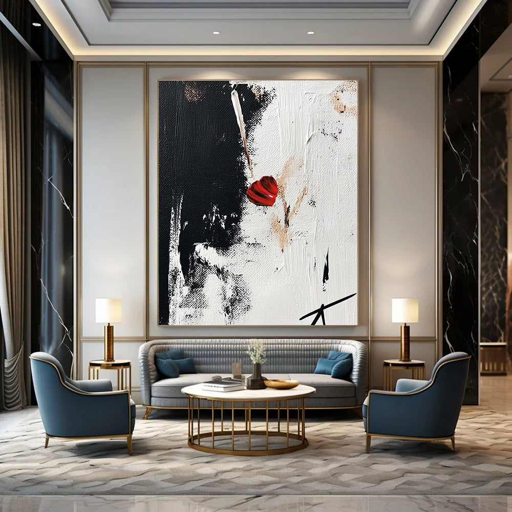 Red Heart in Black and White - Emotional Minimalist Abstract Art GAB0455