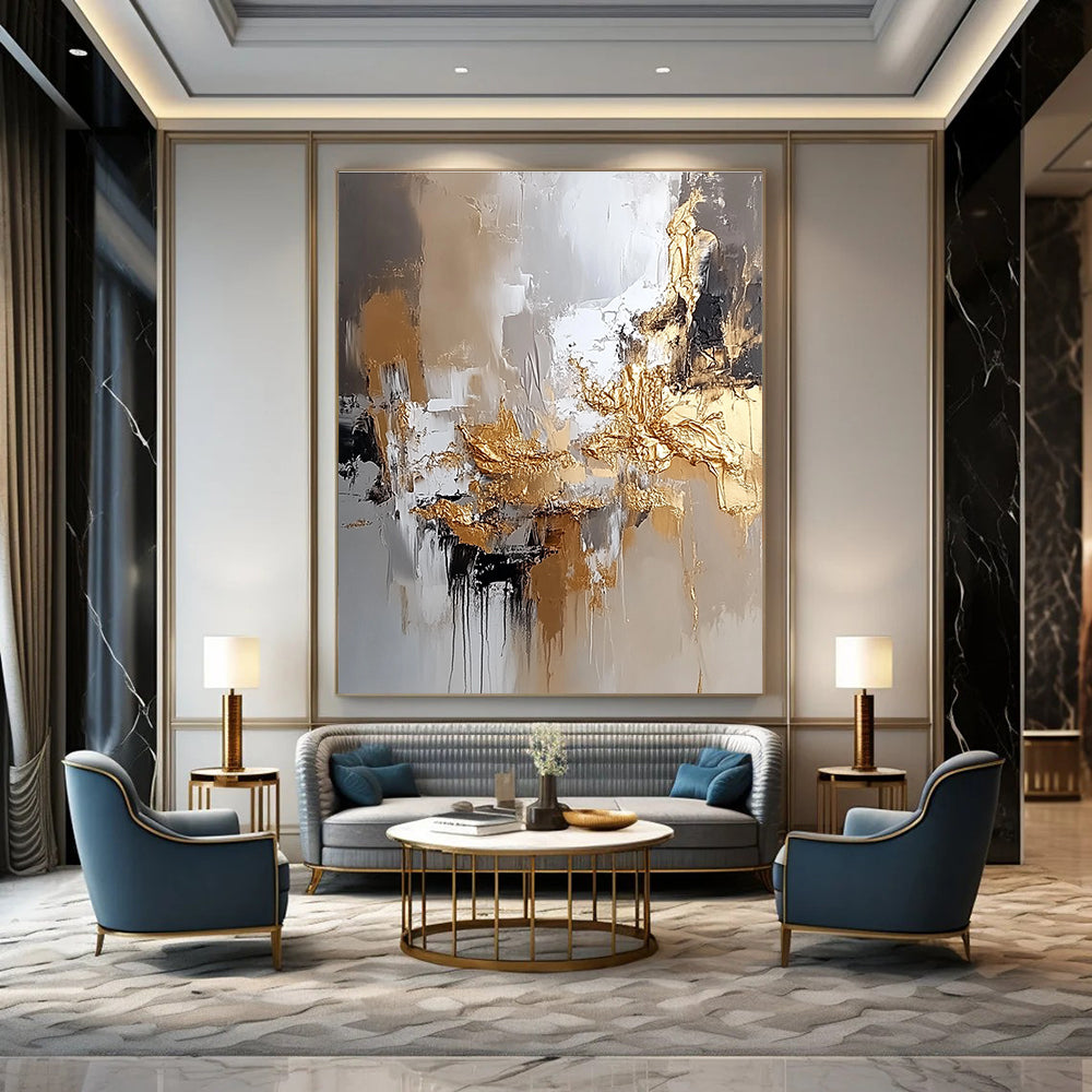 Gold Accent Modern Abstract Painting for Contemporary Living Spaces GAB0882