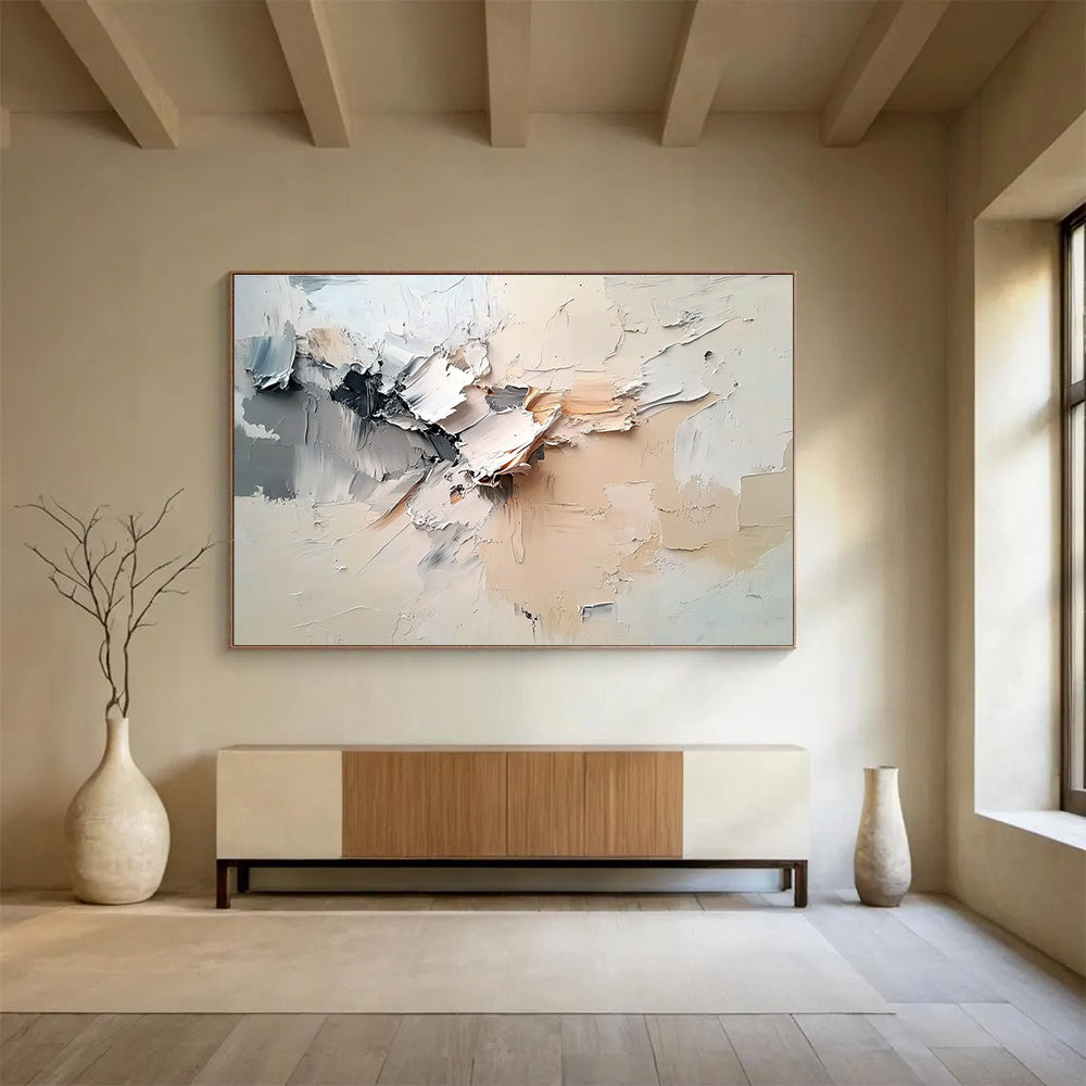 Textured Neutral Abstract Painting with Layered Impasto ABS294