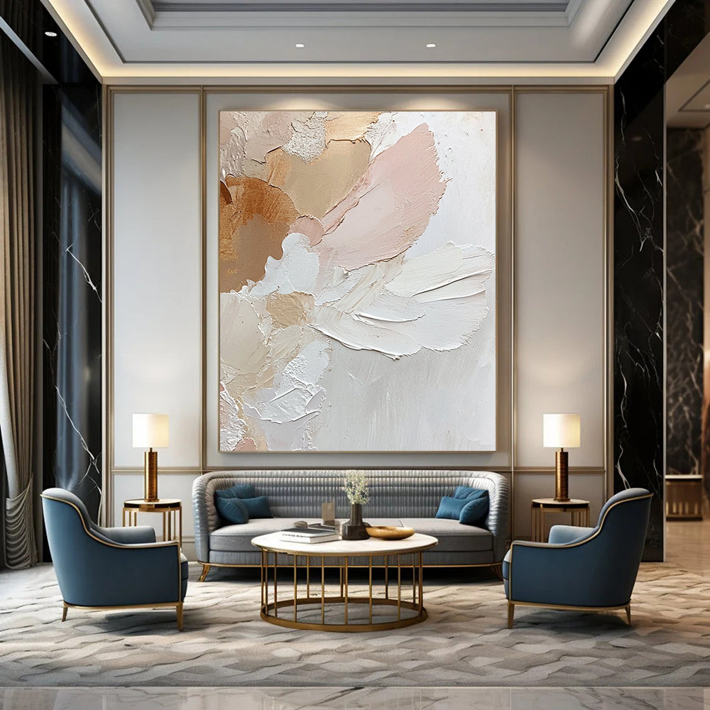 Textured Pink and Beige Flowers - Soft Botanical Abstract Painting GAB0478