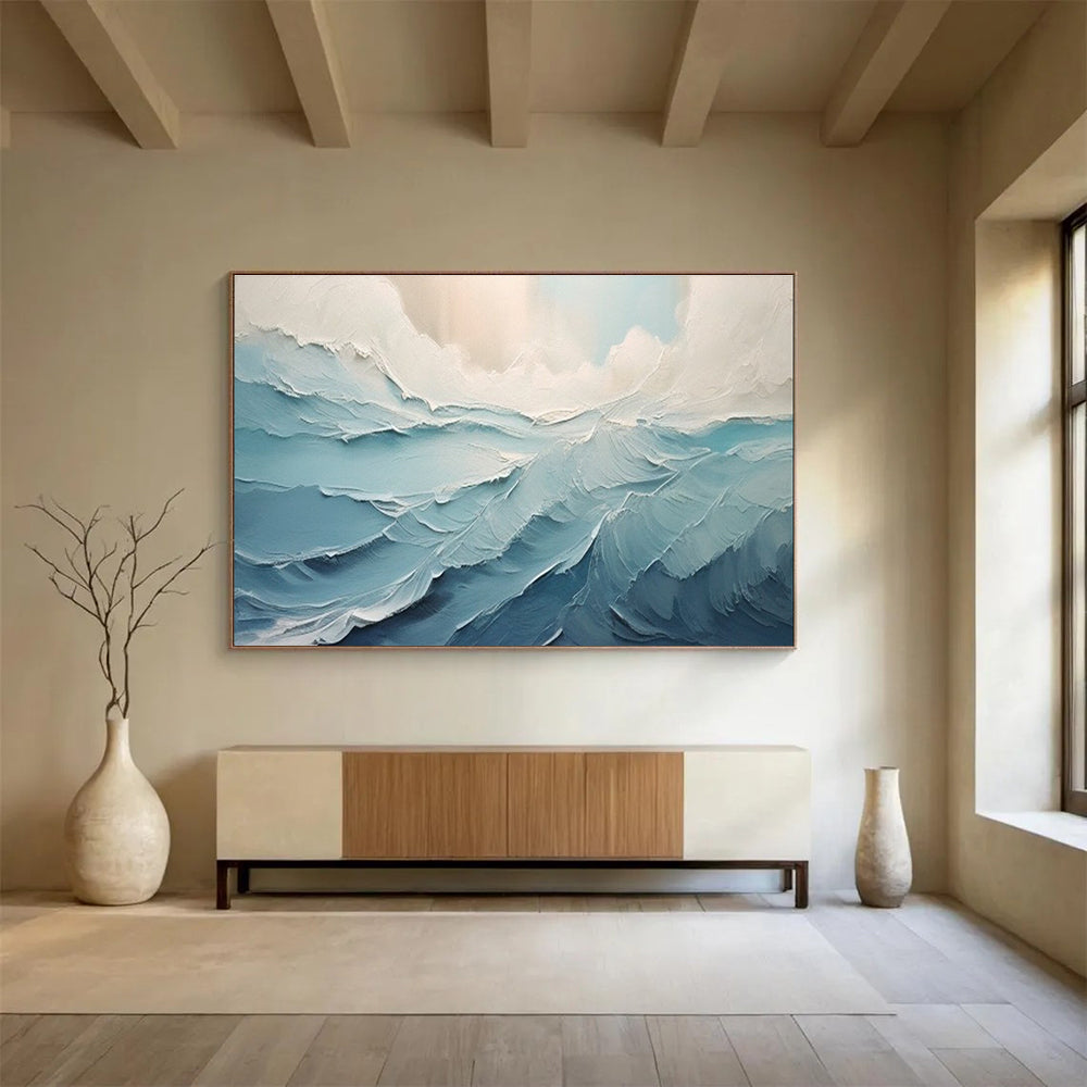 Blue Wave Abstract Painting for Nautical - Themed Bathrooms YHT227