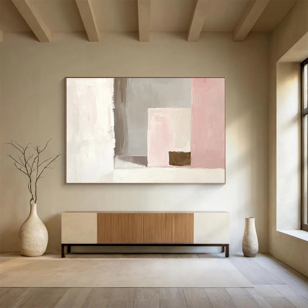 Pink and Brown Minimalist Abstract with Geometric Forms Abstract Painting ABS380