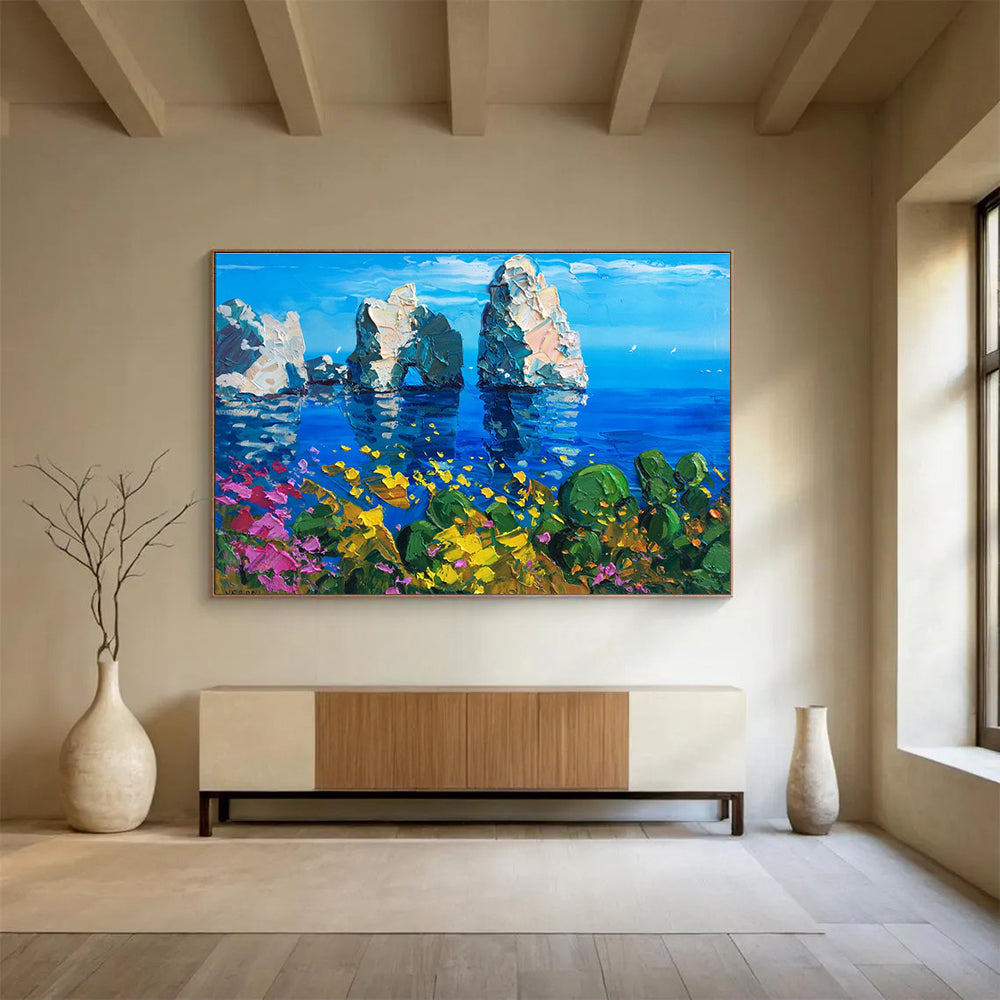 Sea Rocks Flower Abstract Painting for Coastal Home Entryways YHT449