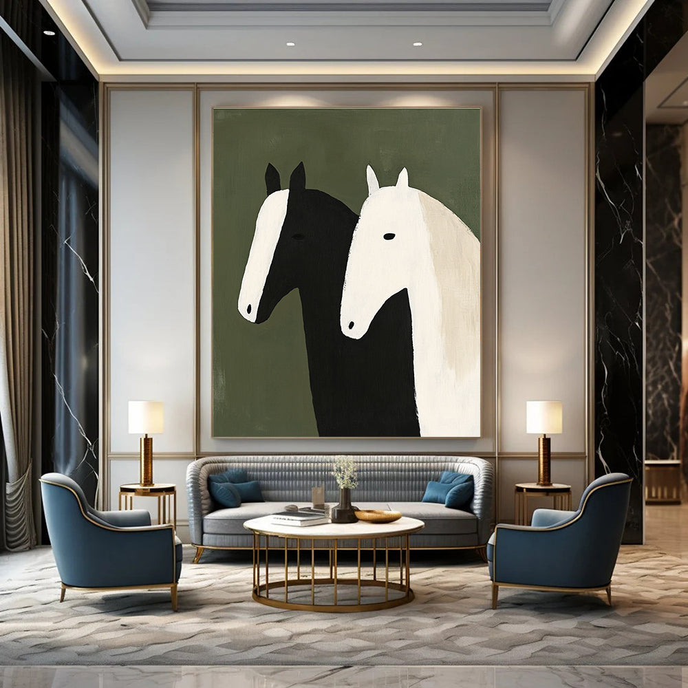 Two Stylized Horses Abstract Painting of Whimsical Charm GAB0214
