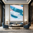 Blue - Teal Abstract with Curves Painting for Coastal - Inspired Spaces HENG151