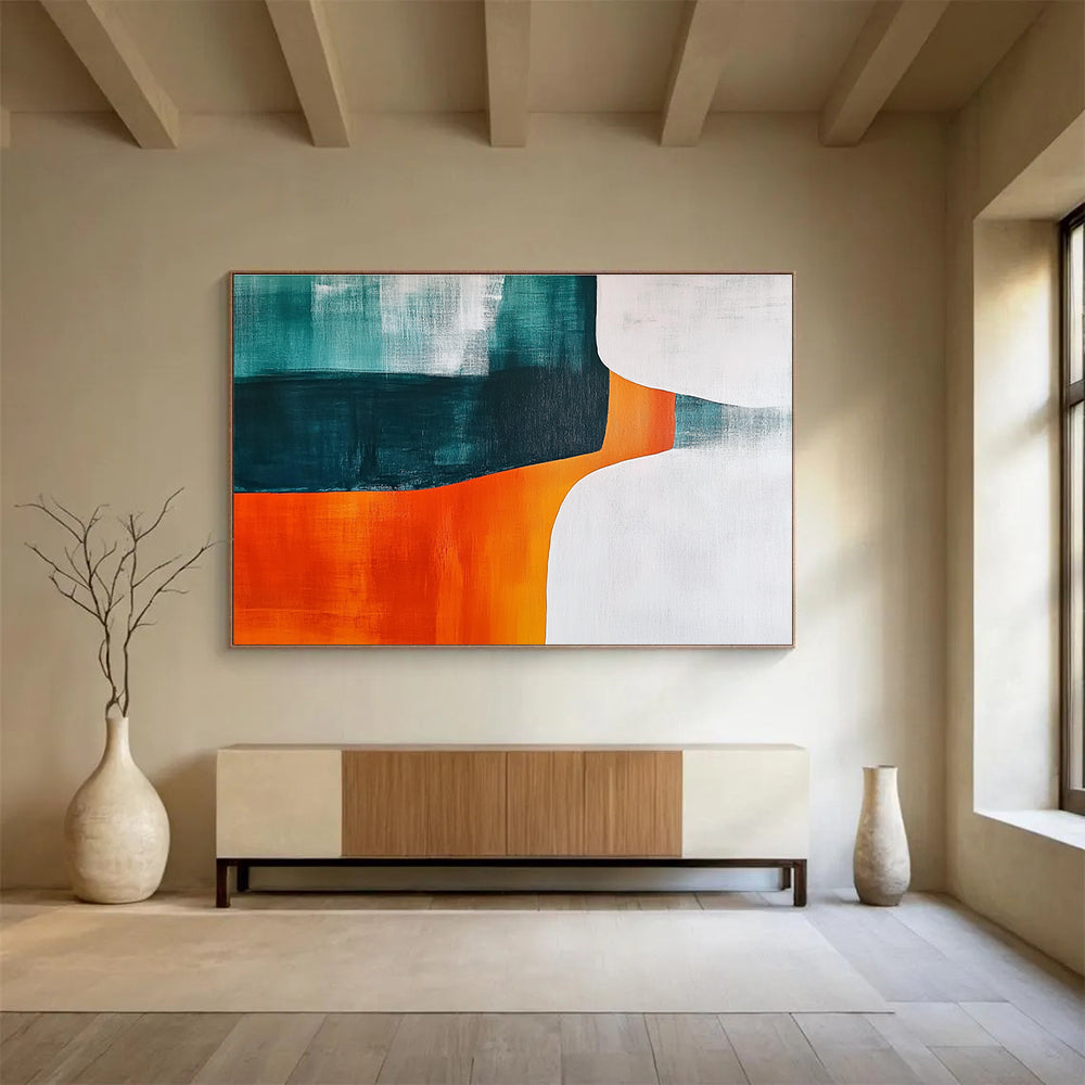 Teal and Orange Abstract Painting with Vivid Contrast ABS408