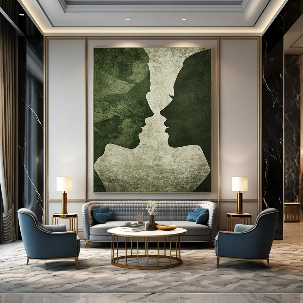 Green Silhouette Faces Mysterious Abstract Painting for Thought - Provoking Spaces GAB1493
