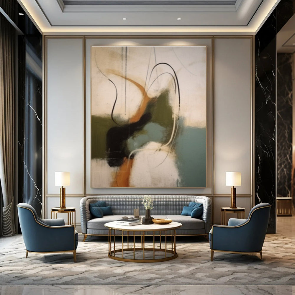 Abstract with Curved Lines in Earthy Tones Painting for Bohemian - Styled Bedrooms HENG365
