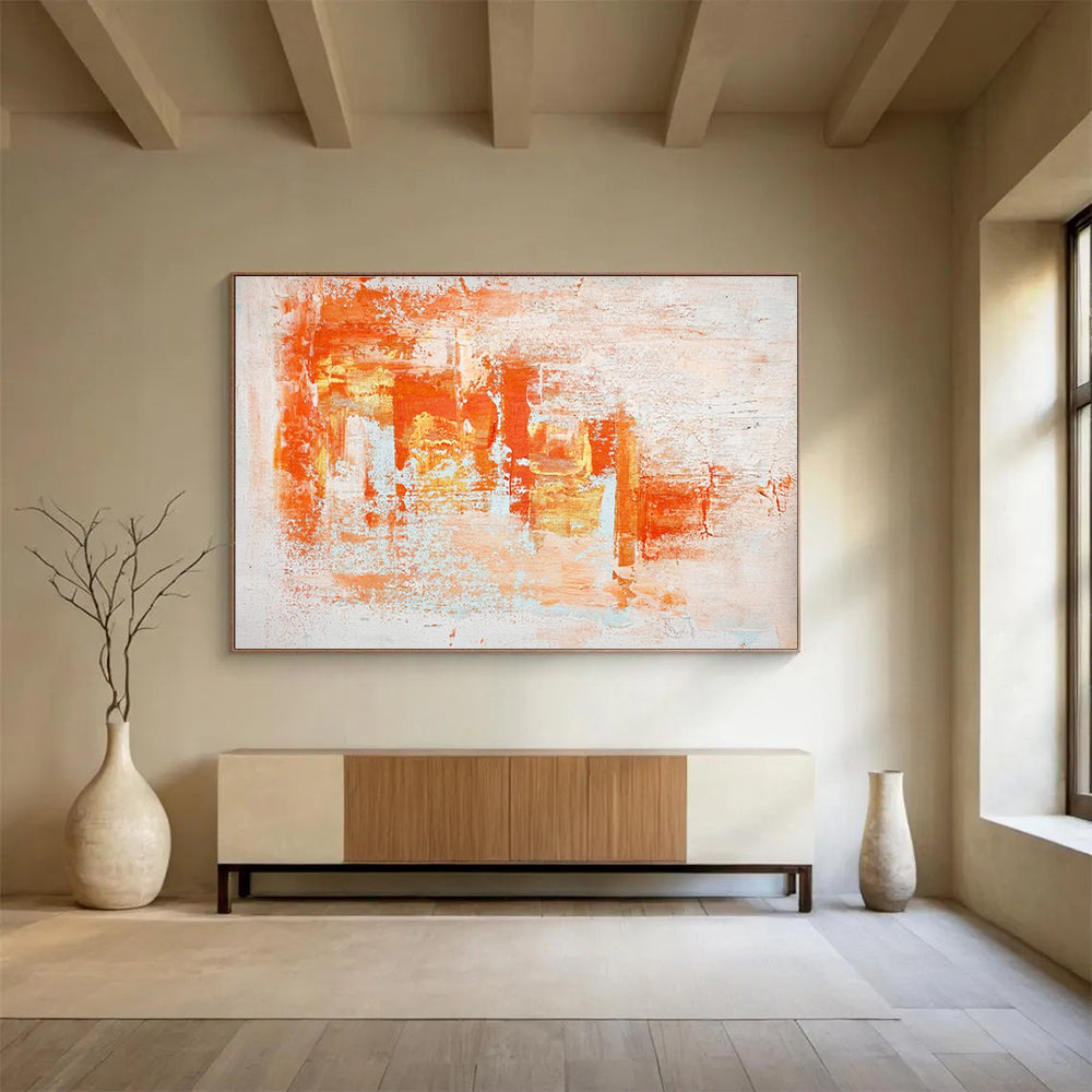 Orange and White Abstract Painting for Creative Coworking Spaces YHT377