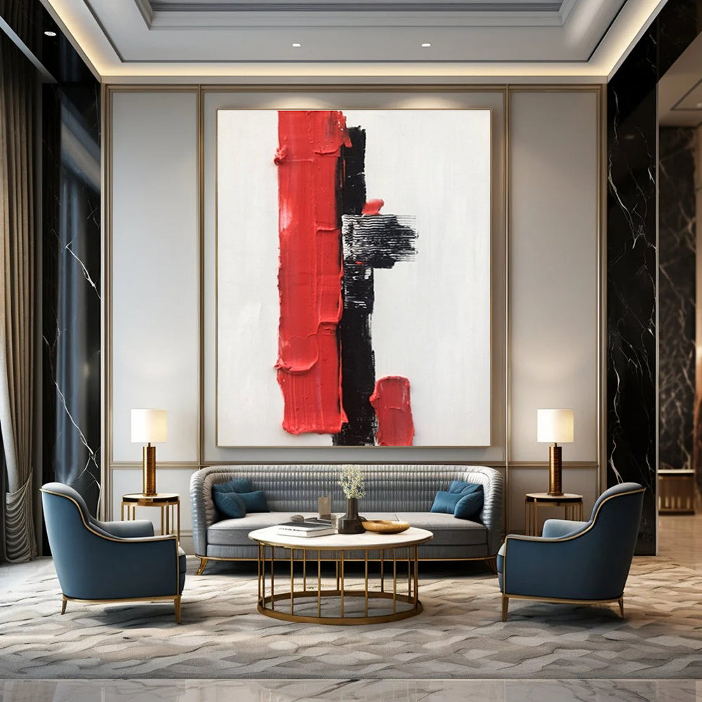 Red - Black Minimalist Abstract Painting for Modern Entryways HENG390