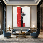 Red - Black Minimalist Abstract Painting for Modern Entryways HENG390