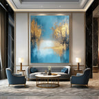 Blue and Gold Abstract Landscape Painting for Luxury Spa Reception Areas GAB1184