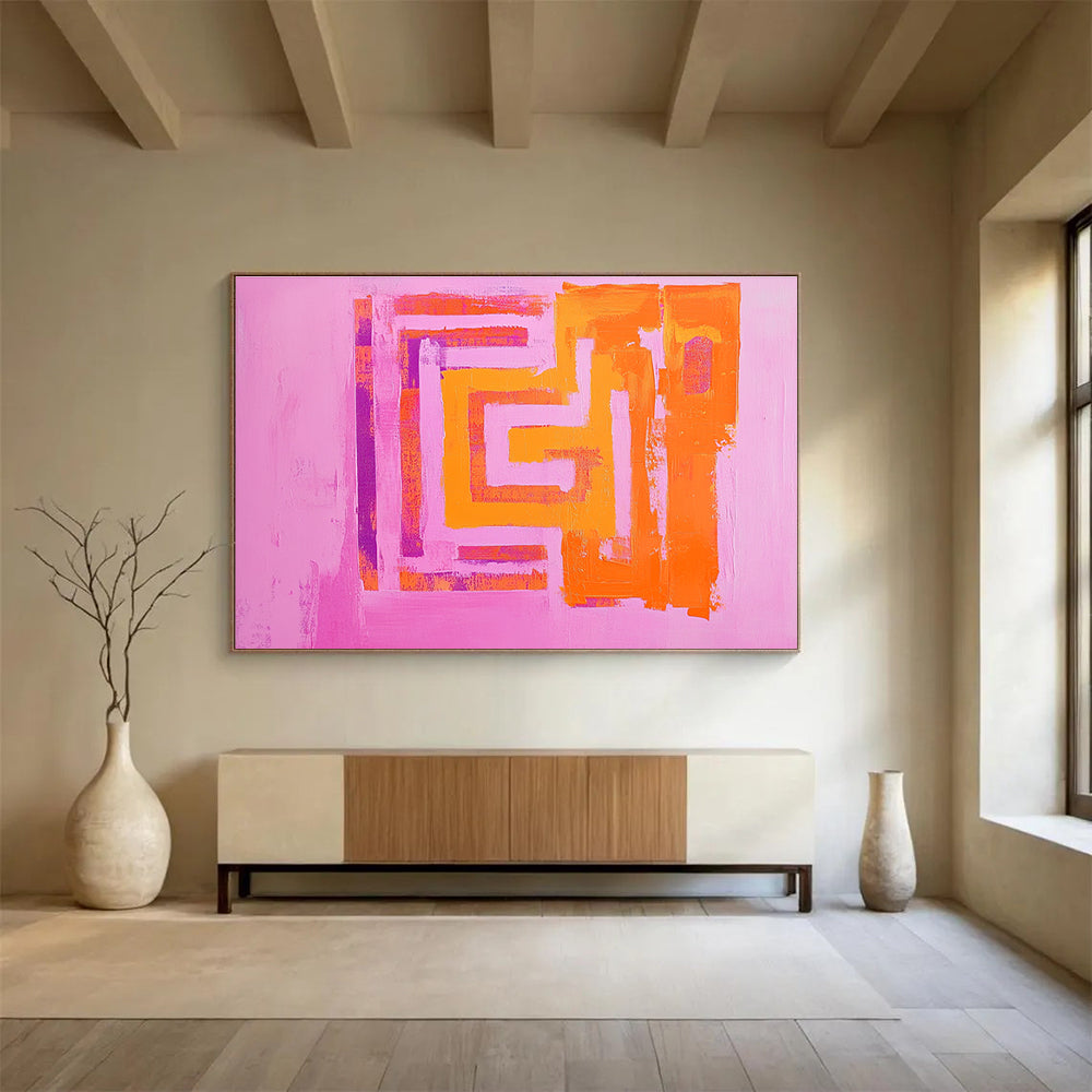 Bold Pink - Orange Geometric Maze Graphic Intrigue Painting ABS130