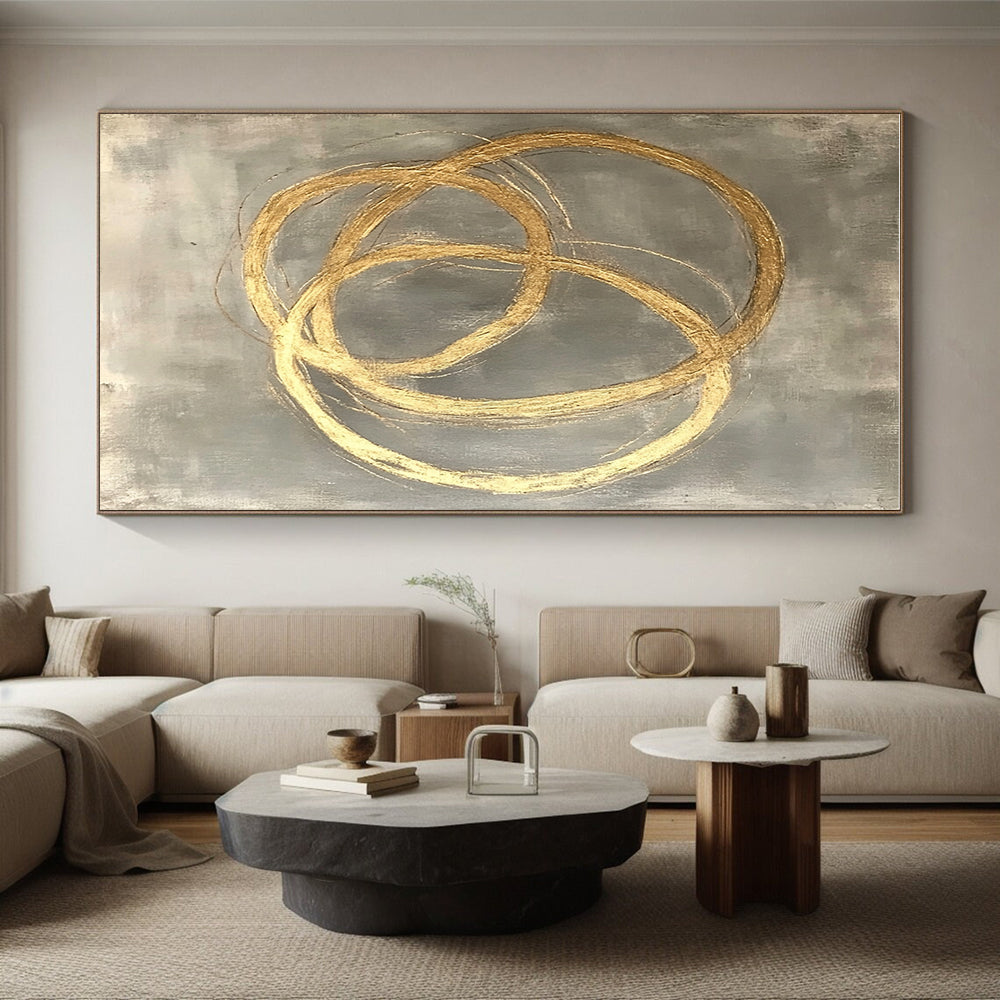 Gold Circles on Gray Abstract Painting with Elegant Overlaps WINK270