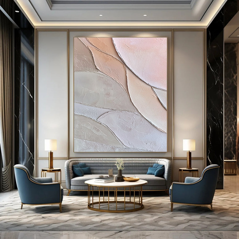 Pastel Colored Leaf Shapes Abstract Painting with 3D Textures GAB0061
