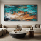 Teal and Orange Abstract Painting with Bold Contrast WINK208