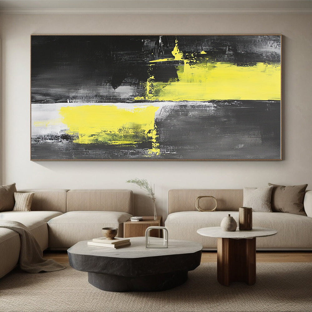 Yellow Black Gray Abstract Painting with High - Contrast Energy WINK505