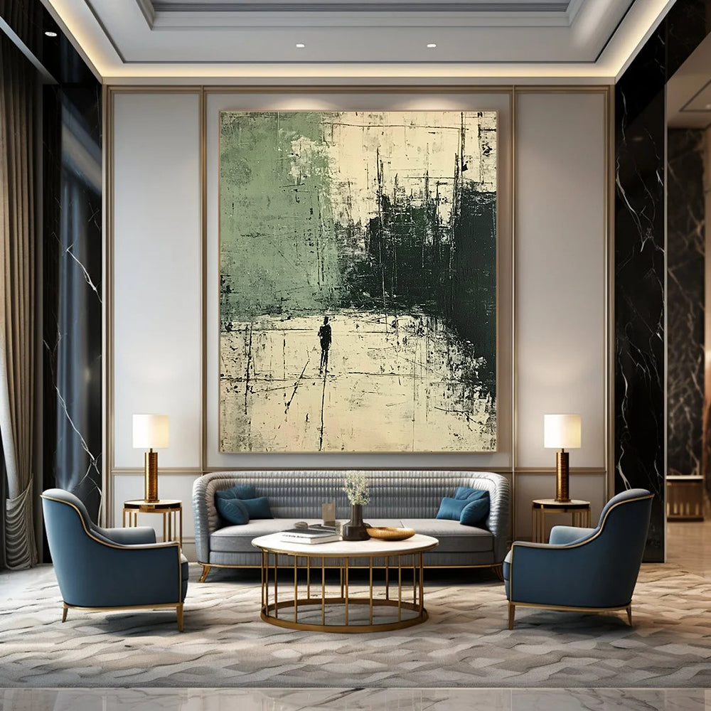 Solitary Figure in Urban Abstract Painting for Thought - Provoking Study Rooms GAB0800