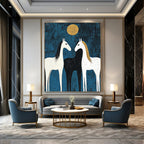 Two Horses Under Golden Moon - Symbolic Equine Abstract Art GAB0512