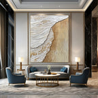 Beige and White Textured Shore Abstract Painting with Coastal Elements GAB0070