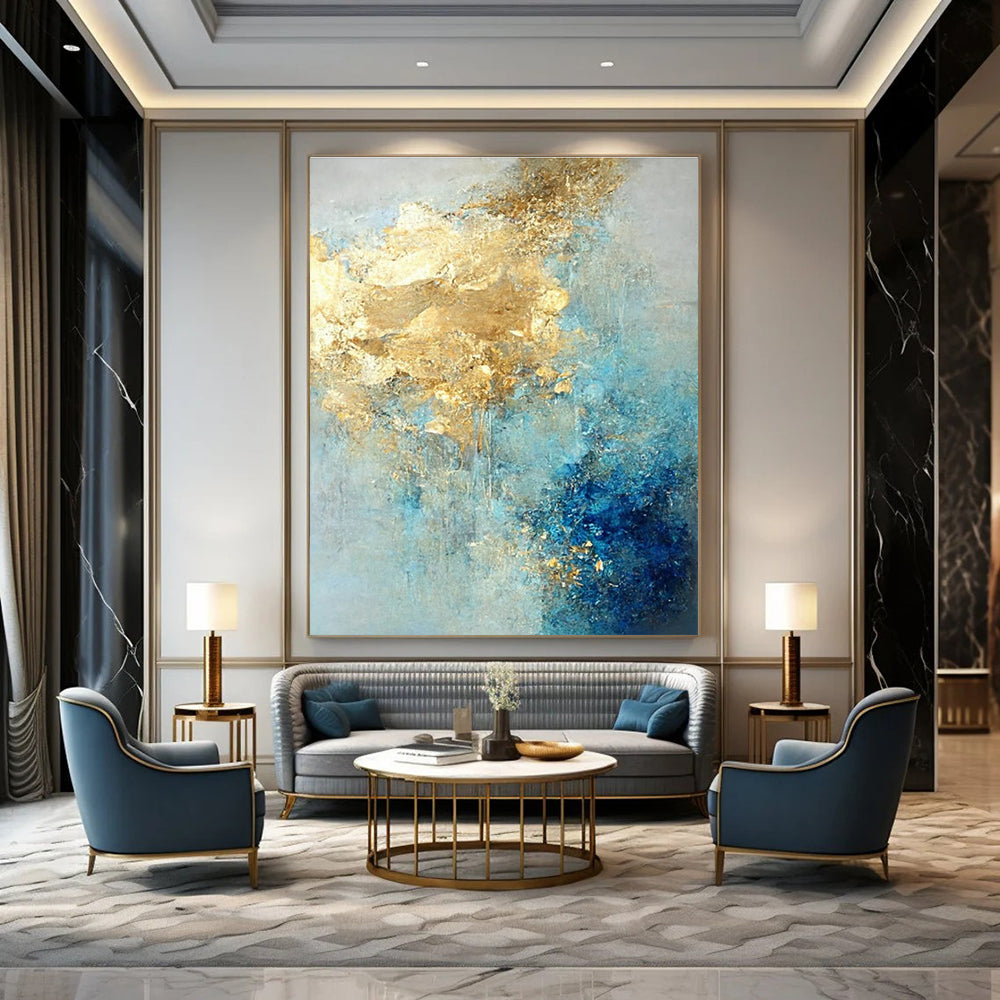 Blue and Gold Abstract Flow Painting for Luxury Spa Retreats HENG071