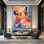 Energetic Bold Floral Abstract Painting for Cheerful Spaces HENG287