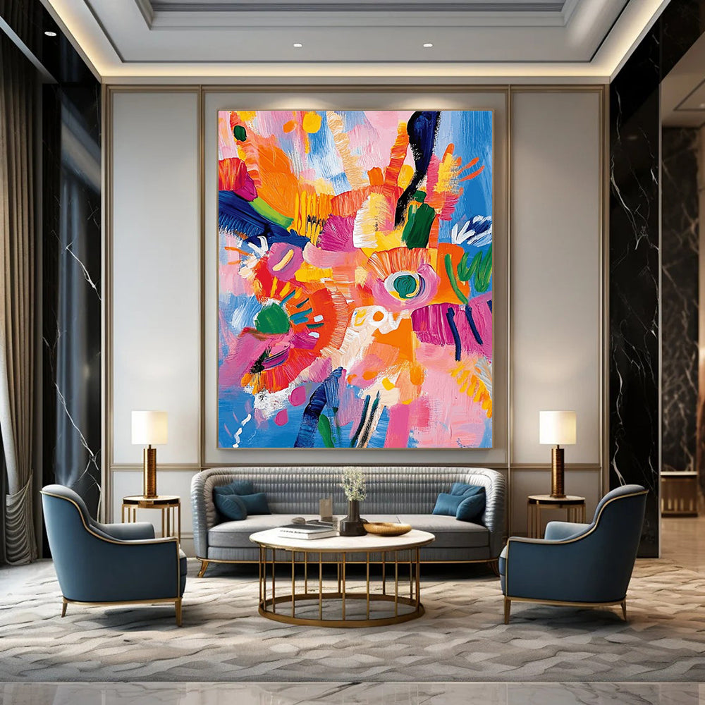 Energetic Bold Floral Abstract Painting for Cheerful Spaces HENG287