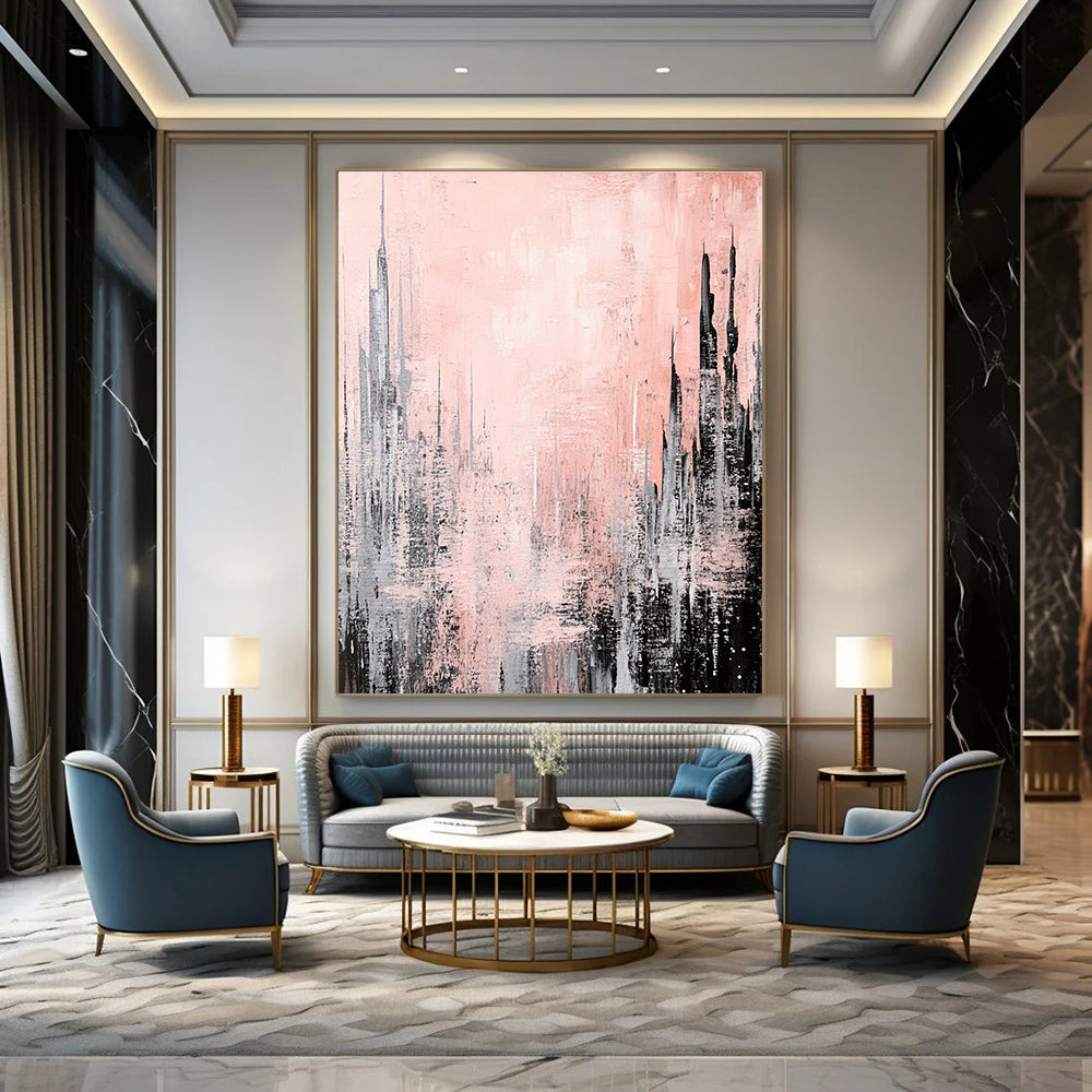 Pink Cityscape Abstract Painting for Feminine - Themed Cafes GAB0792