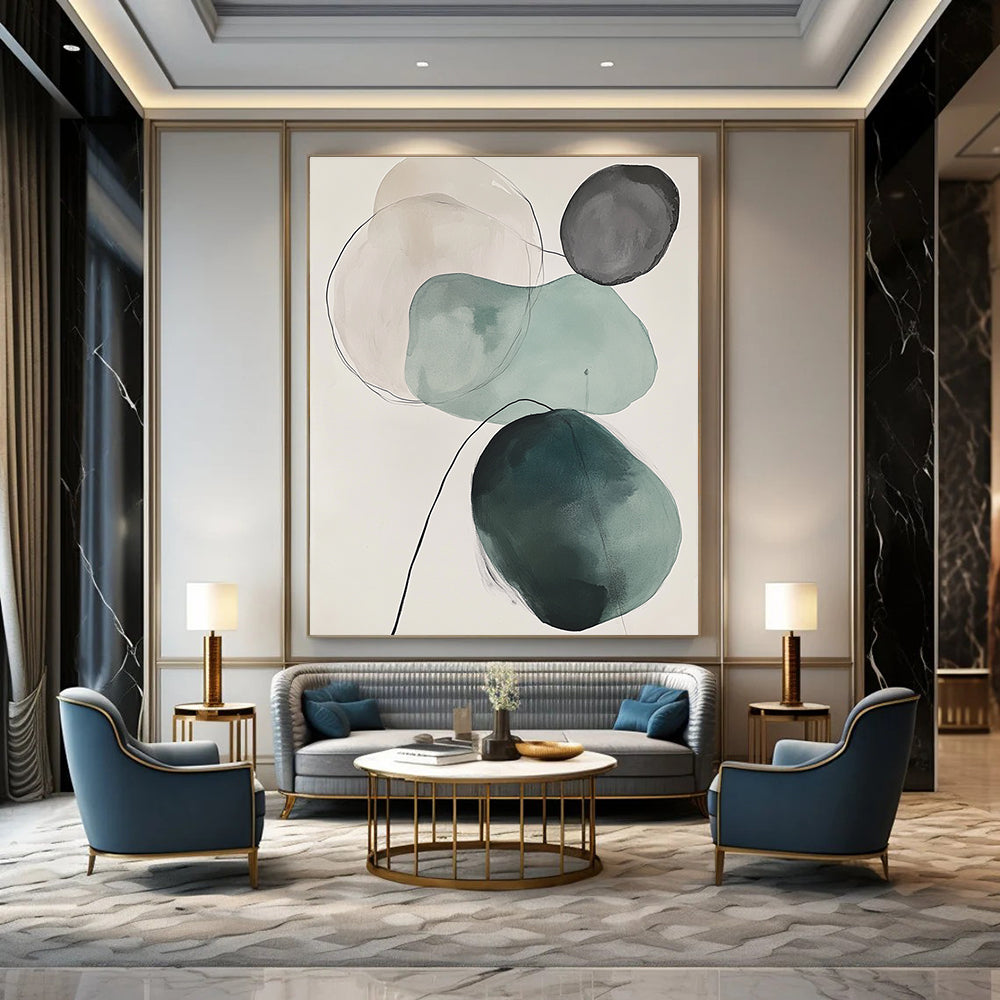 Green and Gray Circles Abstract Painting for Modern Offices GAB0986