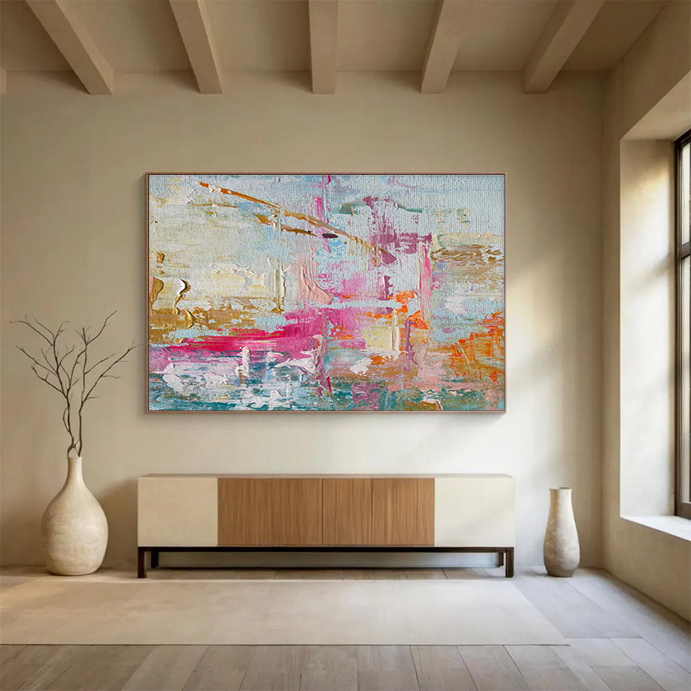 Pastel and Gold Abstract Splashes Painting for Feminine - Inspired Boutiques YHT329