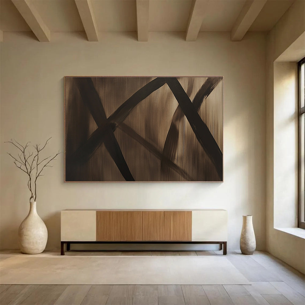 Brown - Black Abstract Lines Painting with Minimalist, Bold Dynamics ABS507