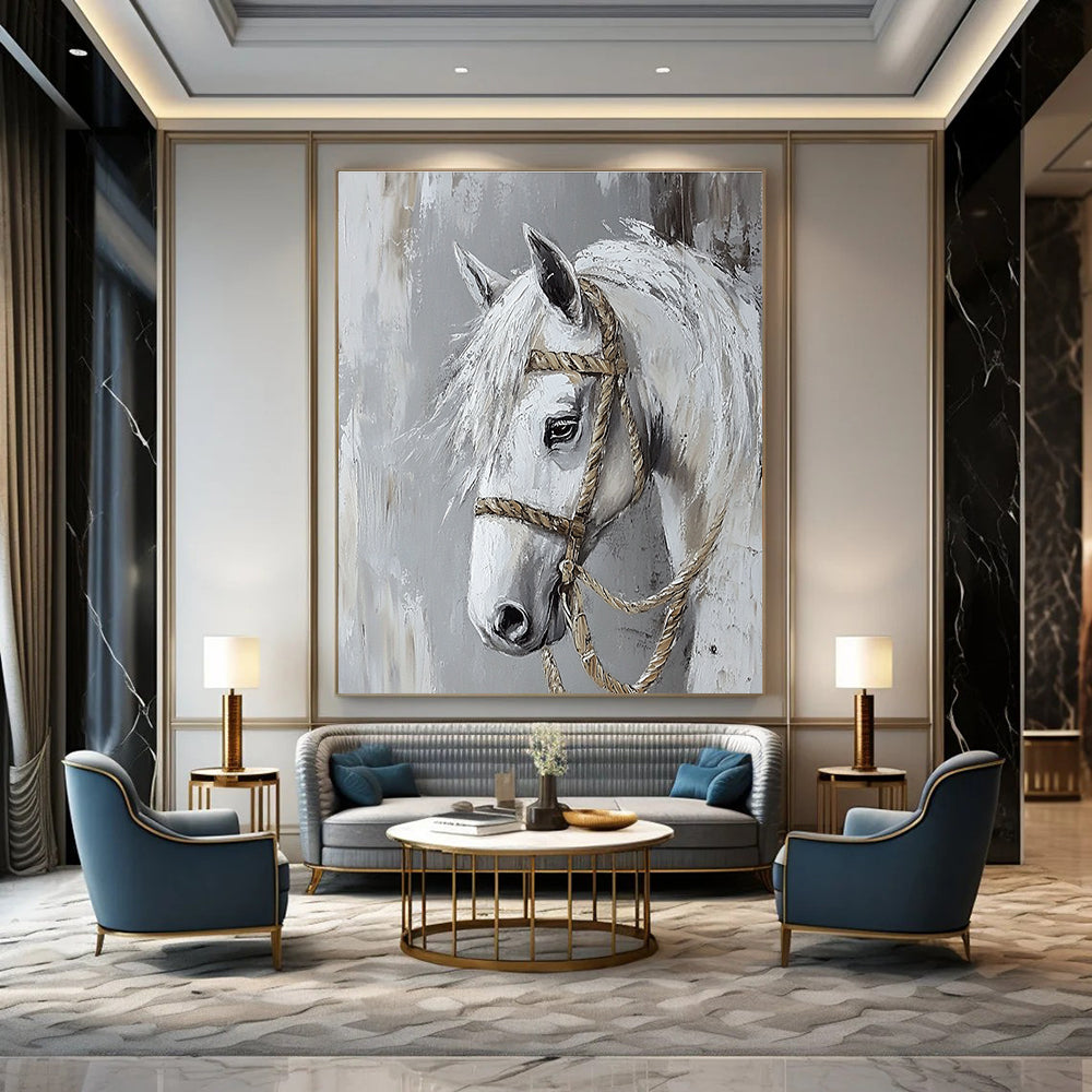 White Horse Portrait Abstract Painting of Equestrian Grace GAB0083