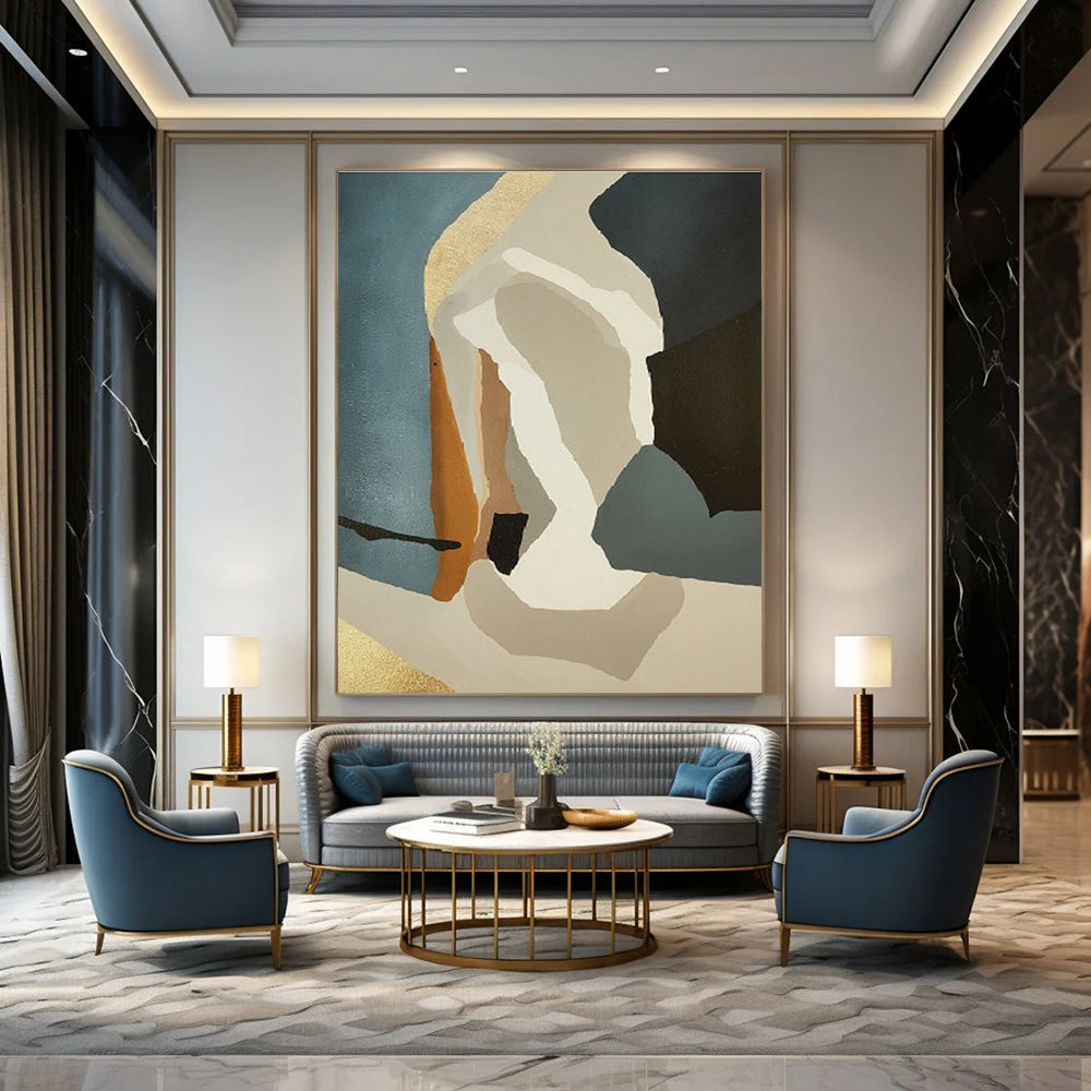 Geometric Shapes in Neutral Tones Abstract Painting for Modern Office Waiting Areas HENG145